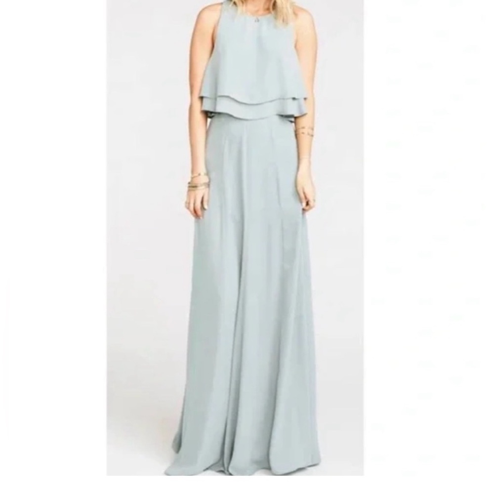 Show Me Your Mumu 2-Piece Maxi Set Dusty Blue Chiffon Boho Wedding‎ S b2